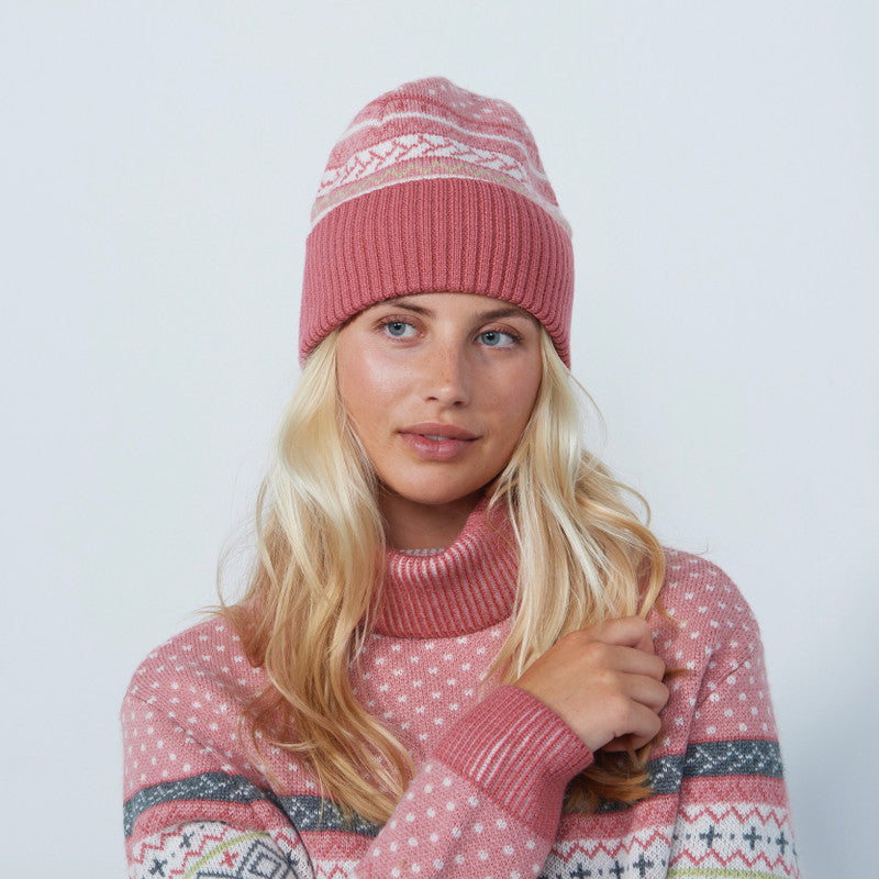 Daily Sports: Women's Fair Isle Roll Neck Pullover Sweater - Pink