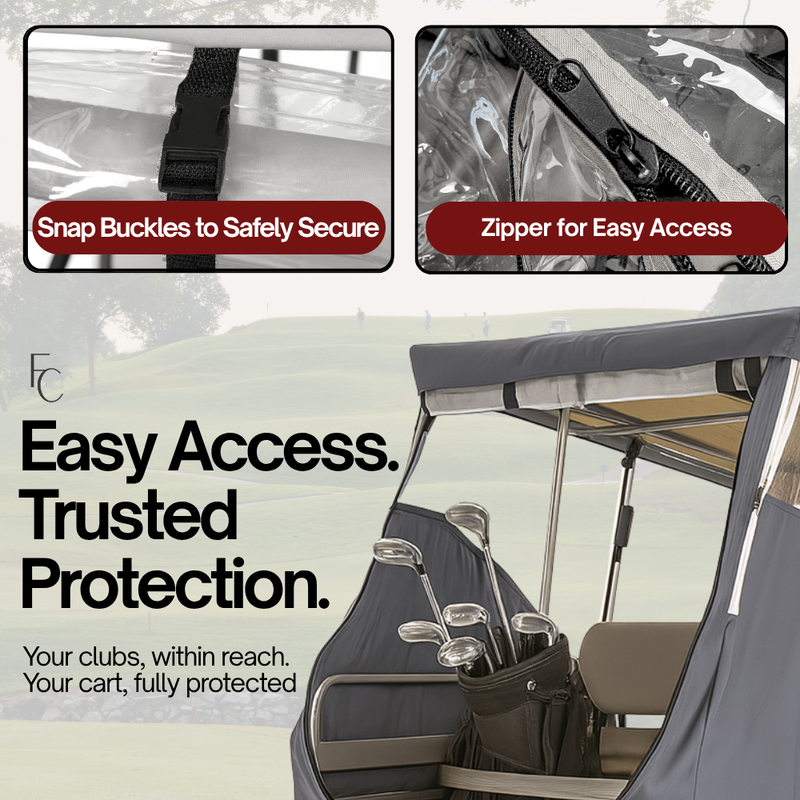 2+2 Passenger 3 Sided Driveable Golf Cart Enclosure for Short Roof 58"L Open Front - Grey