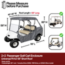 2+2 Passenger 3 Sided Driveable Golf Cart Enclosure for Short Roof 58"L Open Front - Grey
