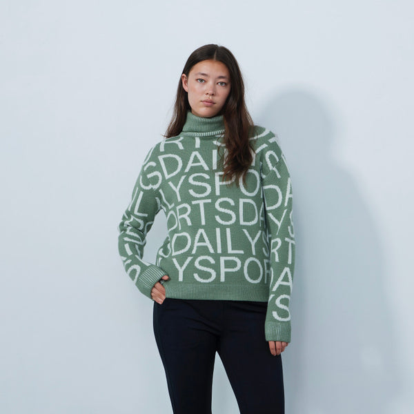 Daily Sports: Women's Letters Roll Neck Pullover Sweater - Seagrass