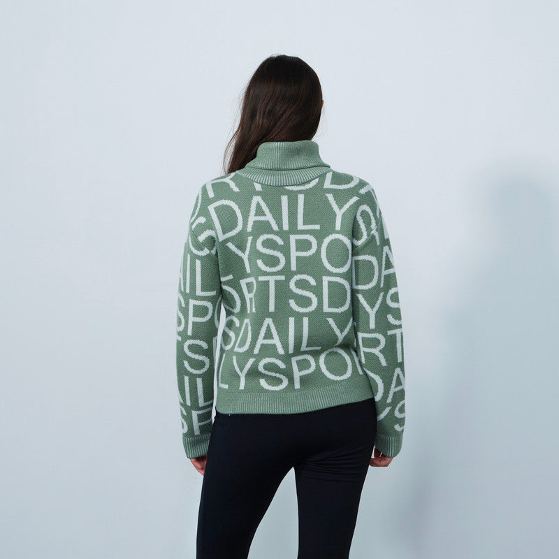 Daily Sports: Women's Letters Roll Neck Pullover Sweater - Seagrass