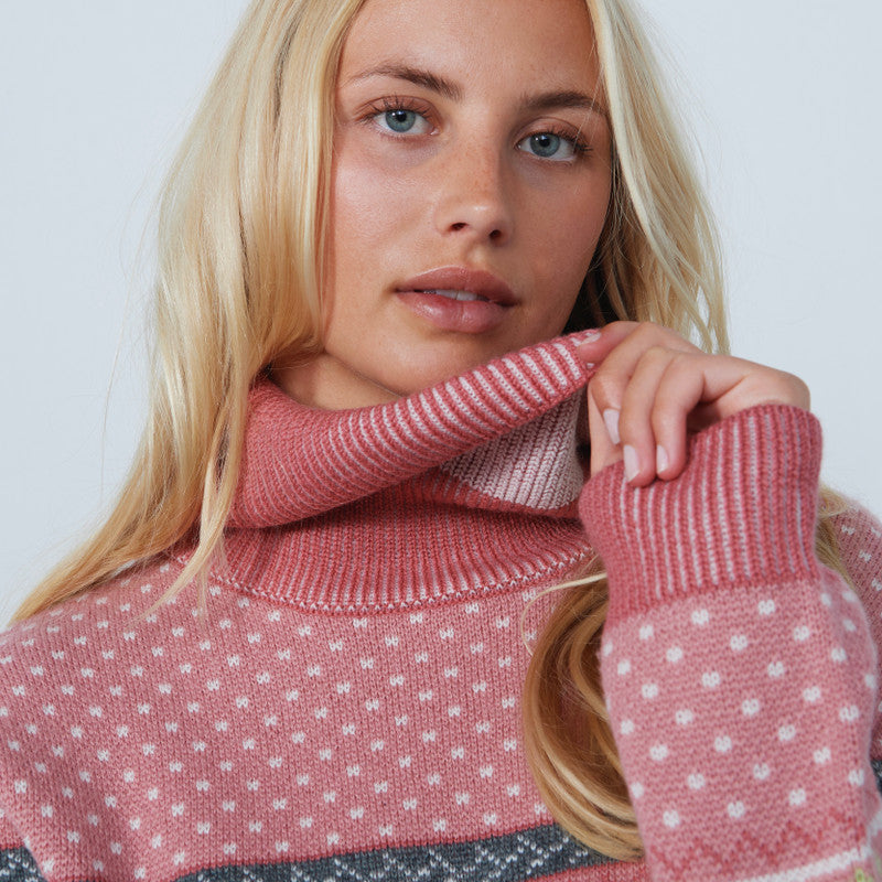 Daily Sports: Women's Fair Isle Roll Neck Pullover Sweater - Pink