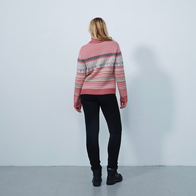 Daily Sports: Women's Fair Isle Roll Neck Pullover Sweater - Pink