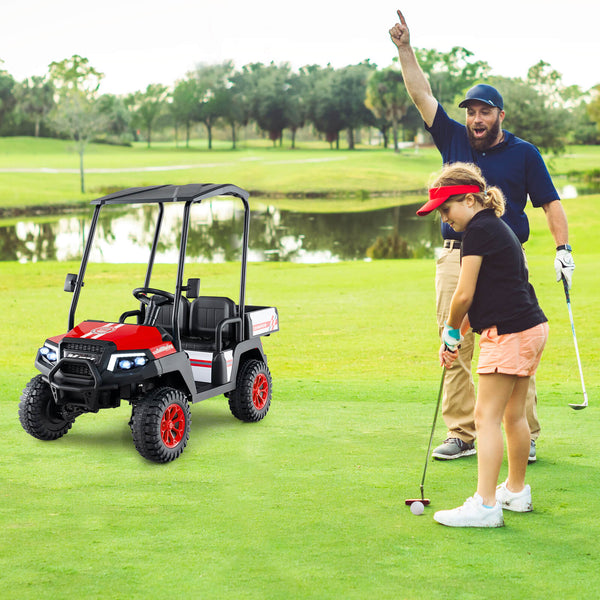 24V Kids Golf Cart 4WD 2-Seater Ride on Car with Storage Trunk and Horn-Red