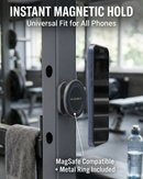 All-Metal Magnetic Gym Phone Holder for MagSafe and Android | Industrial N54 Magnets | Rock-Solid Mount for Squat Racks & Metal Gym Equipment | 360° Adjustable | Includes Metal Ring