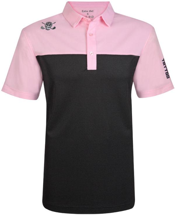 Tattoo Golf: Men's 2-Tone Cool-Stretch Golf Shirt - Black/Pink