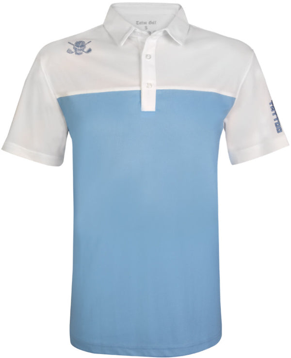 Tattoo Golf: Men's 2-Tone Cool-Stretch Golf Shirt - Blue/White