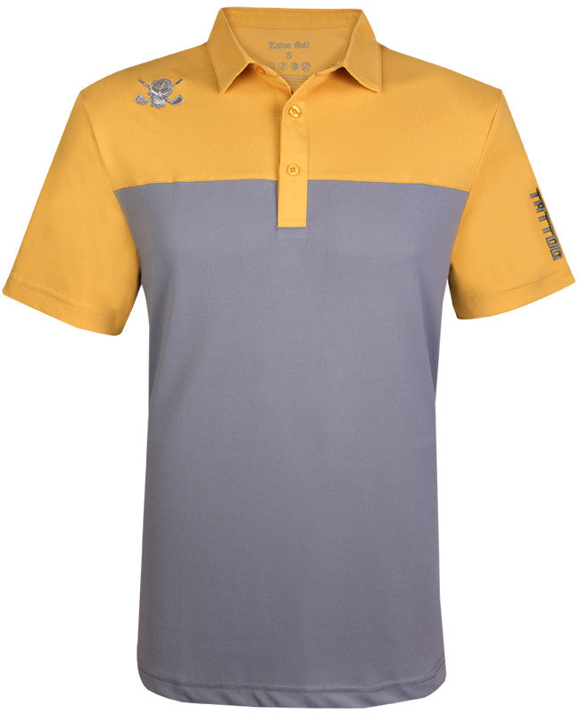Tattoo Golf: Men's 2-Tone Cool-Stretch Golf Shirt - Grey/Gold