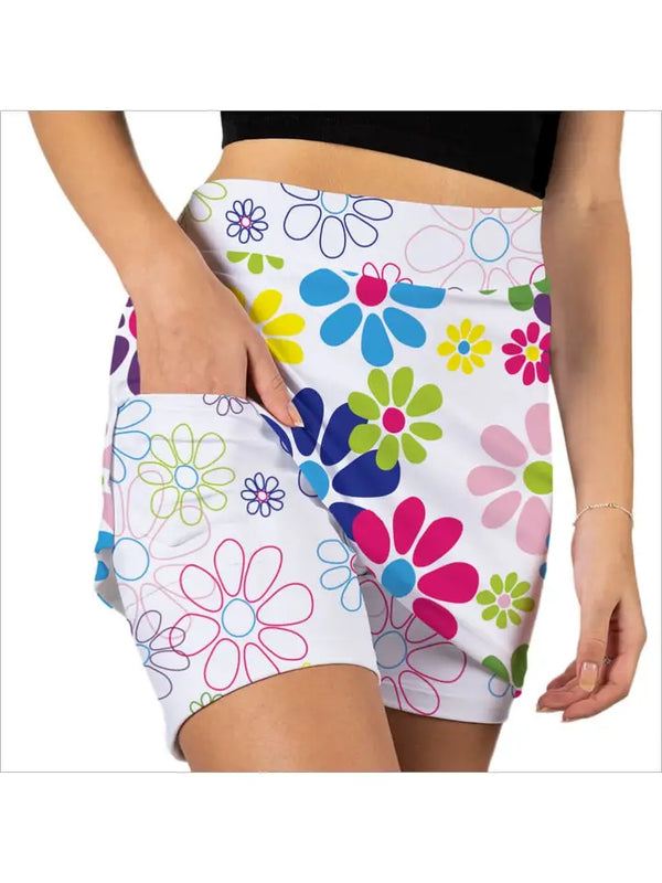 Skort Obsession: Pull On Skort - Night Daisies White Skorts