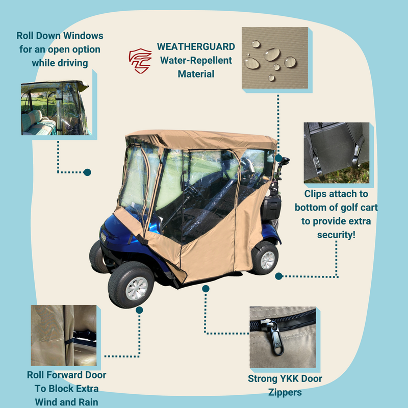 2 Passengers Driveable Golf Cart Enclosure with Open Back for EZGo, Club Car, Cushman