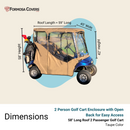 2 Passengers Driveable Golf Cart Enclosure with Open Back for EZGo, Club Car, Cushman