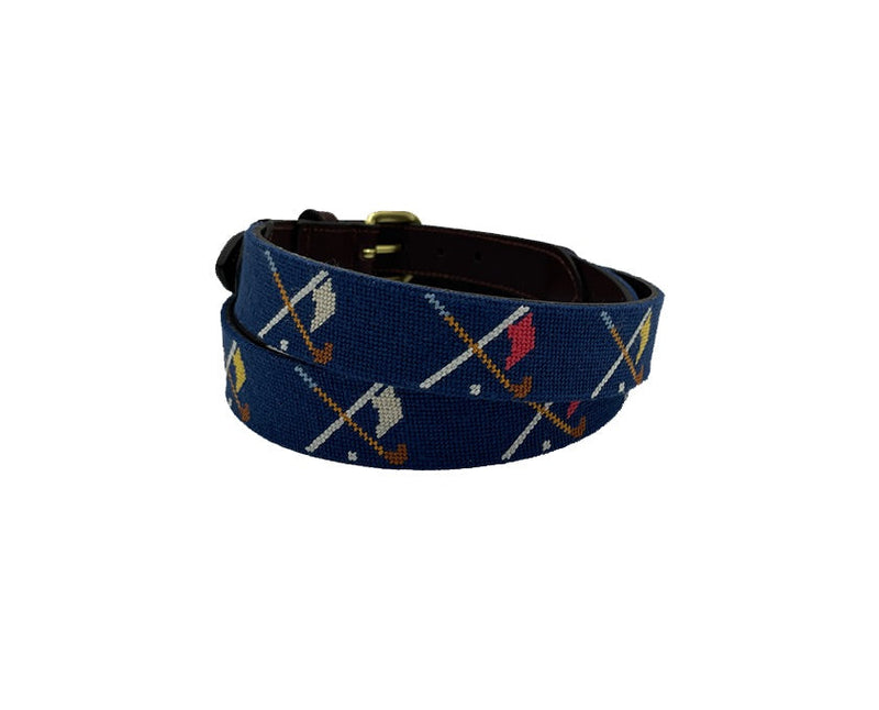 Golf Clubs and Flags Crossed Needlepoint Belt by Charleston Belt
