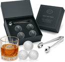 Golf Ball Whiskey Coolers - Pack of 5 - Men's Gift Set; Golfer's Whiskey Chill Stones, Reusable Cooling Balls; Includes 4 Chilling Stones - Ideal Golf-Themed Gift for Men + Metallic Tongs & Gift Box