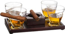 The Wine Savant Cigar Glasses Tray & Ash Tray, 4 Whiskey Cigar Glasses Slot to Hold Cigar, Whiskey Glass Gift Set, Cigar Rest, Accessory Set Gift for Dad, Men Home Office Decor Gifts, Man Cave