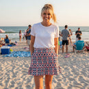 Venice Ruffle Hem Skort in Ikat Island Red White Blue