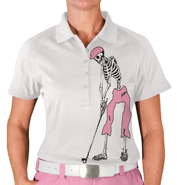 Golf Knickers: Womens Halloween Golf Shirt - Golfing Skeleton Clothing