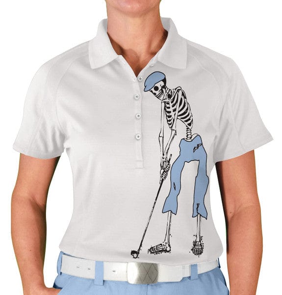 Golf Knickers: Womens Halloween Golf Shirt - Golfing Skeleton Clothing