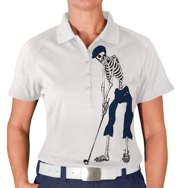 Golf Knickers: Womens Halloween Golf Shirt - Golfing Skeleton Clothing