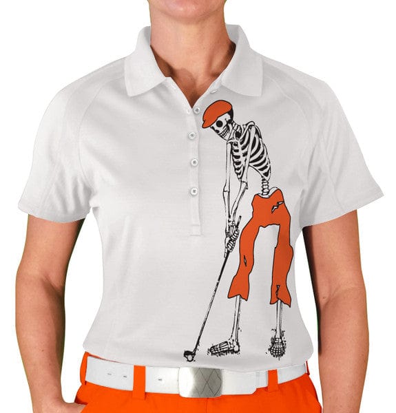 Golf Knickers: Womens Halloween Golf Shirt - Golfing Skeleton Clothing