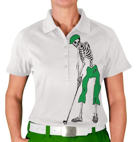 Golf Knickers: Womens Halloween Golf Shirt - Golfing Skeleton Clothing
