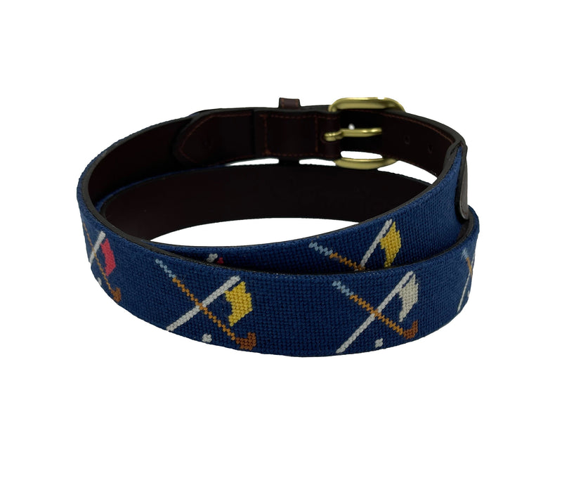 Golf Clubs and Flags Crossed Needlepoint Belt by Charleston Belt