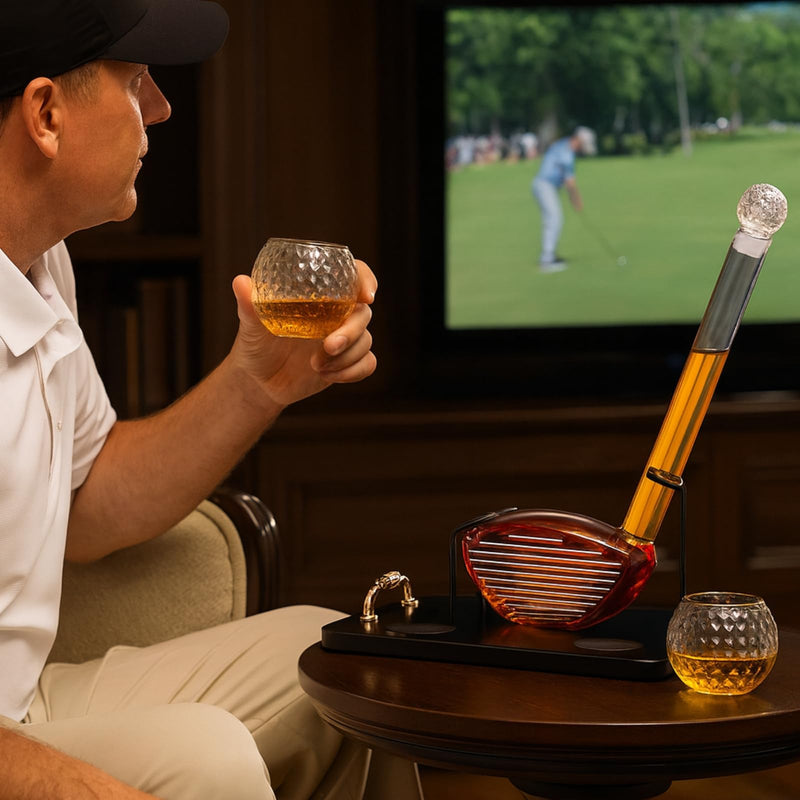 Golf Club Whiskey Decanter and 2 Liquor Glasses - 29 OZ Decanter & 15 OZ Glass Set - Golf Stick Gifts for Men, Unique Liquor Decanter Set - Bourbon, Scotch Decanter for Alcohol, Golfer Gifts for Dad
