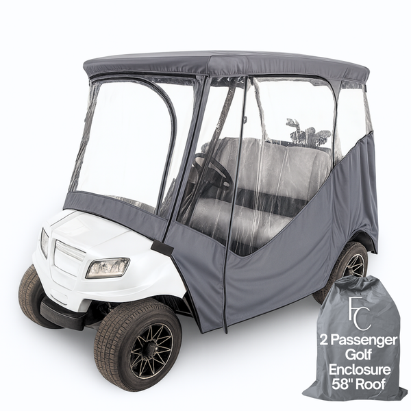 2 Passenger Driveable Golf Cart Enclosure Golf Cart Rain Cover YKK Door Zippers - Grey