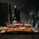 The Wine Savant Glass & Coaster & with 3 Whiskey Glasses Slot to Hold, Whiskey Glass Gift Set, Rest, Accessory Set Gift for Dad, Men Home Office Decor Gifts, Gifts for Dad