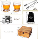 The Wine Savant Luxurious Cigar Glasses - Whiskey glass with Cigar Holder - Set of 2, 10oz Cigar Holder Whiskey Glasses, Tongs, 8 Cube Chilling Rocks Stones - Set in Premium Wood Box Gift for Any Bar