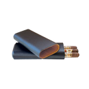 Telescoping 3-Finger Black Leather Cedar Lined Cigar Case