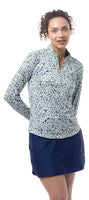 SanSoleil: Ladies Solmelange Longsleeve 1/4 Zip Print Mock - 900453P