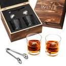 Luxurious Bar Gift Set - Golf Whiskey Glasses - Golf Ball Chillers - Tongs - Set in Premium Wood Box by The Wine Savant - Unique Whiskey Glass Set - Golf Gifts, Golfer Gifts, Gifts for Golf Lovers