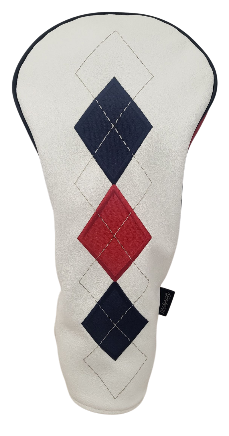 Classic Argyle Red, White & Blue Embroidered Driver Headcover by ReadyGOLF