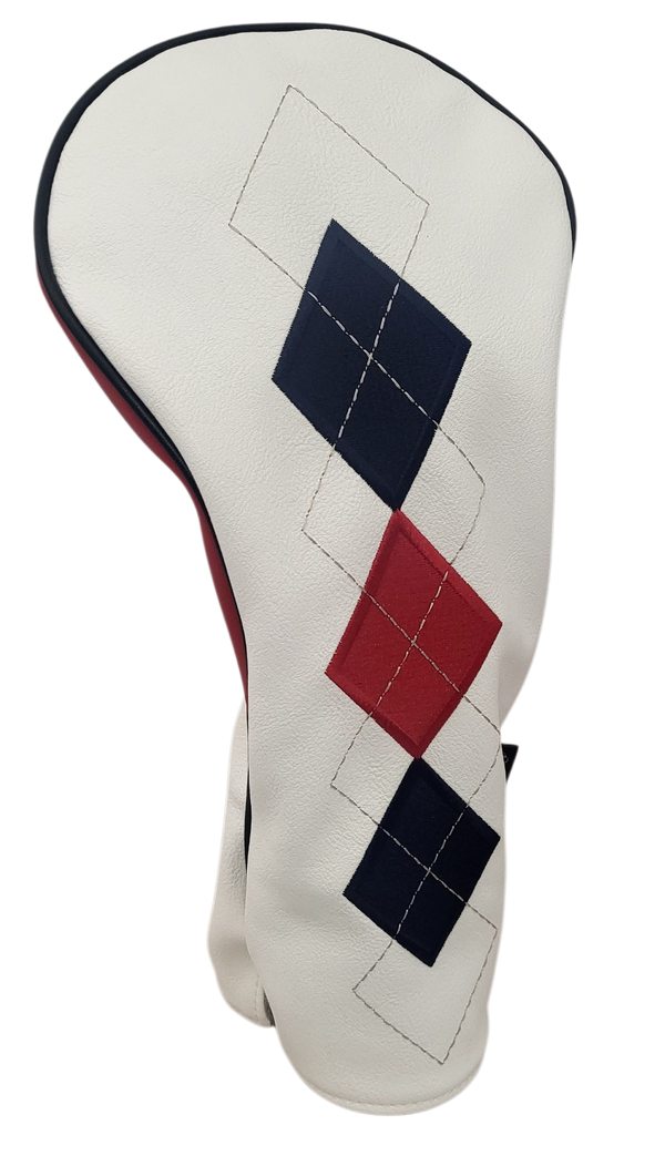 Classic Argyle Red, White & Blue Embroidered Driver Headcover by ReadyGOLF