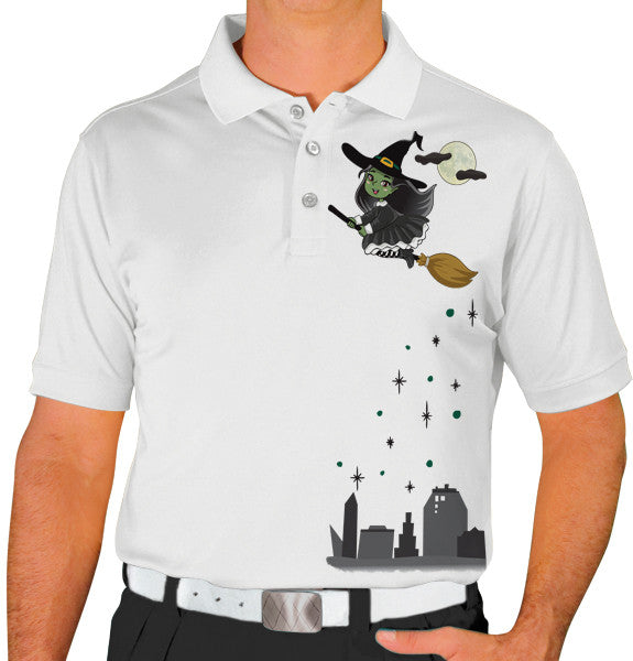 Golf Knickers: Mens Halloween Golf Shirt - Flying Witch