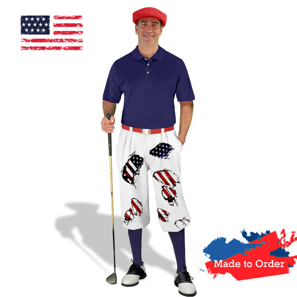 Golf Knickers: Mens America Homeland Tearing Flag Golf Knickers Outfit