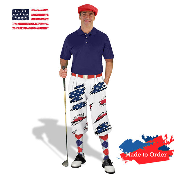 Golf Knickers: Mens America Homeland Torn Flag Golf Knickers Outfit