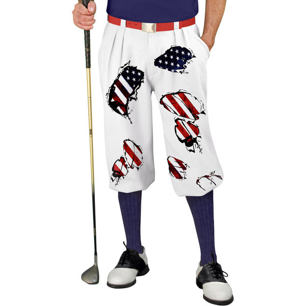 Golf Knickers: Mens America Homeland Tearing Flag Golf Knickers Outfit