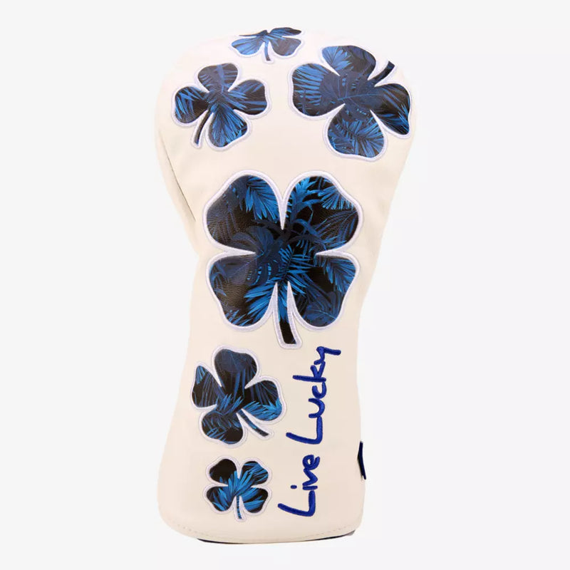 Black Clover Live Lucky Driver Headcover - Live Lucky White & Navy Flower Clover