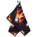 Fireball Drive Golf Towel | 24” x 16” Microfiber Towel | Magnetic Clip & Carabiner | Premium Golf Accessory