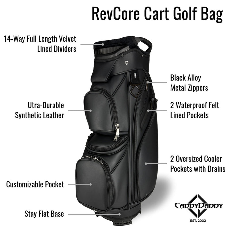 RevCore Lux Golf Cart Bag | 14 Way Velvet Lined Dividers