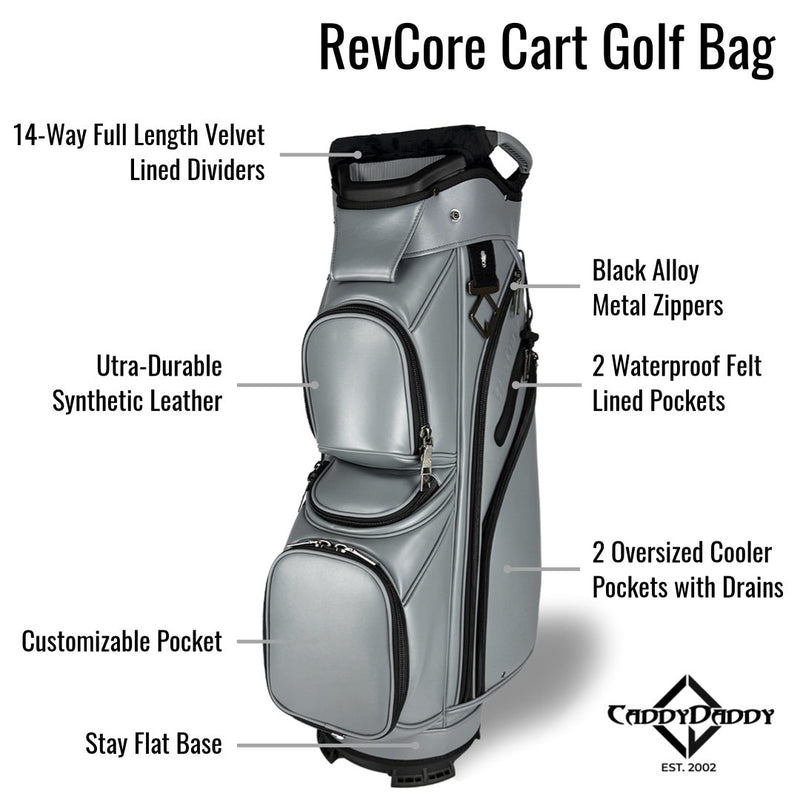 RevCore Lux Golf Cart Bag | 14 Way Velvet Lined Dividers