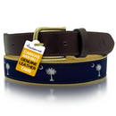 South Carolina Crescent Moon Palmetto Navy on Khaki Belt by Charleston Belt