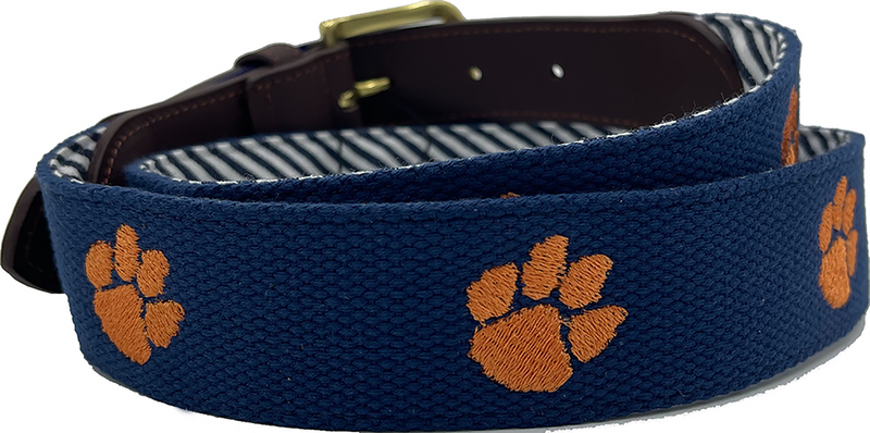 Clemson University Tigers - Officially Licensed - Orange Paw Embroidery on Navy Blue Canvas Web Belt