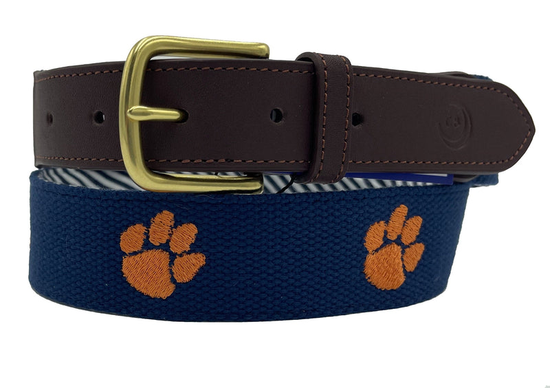 Clemson University Tigers - Officially Licensed - Orange Paw Embroidery on Navy Blue Canvas Web Belt