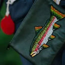 Sunfish: Hand Embroidered Genuine Leather Valuables Pouch - Rainbow Trout