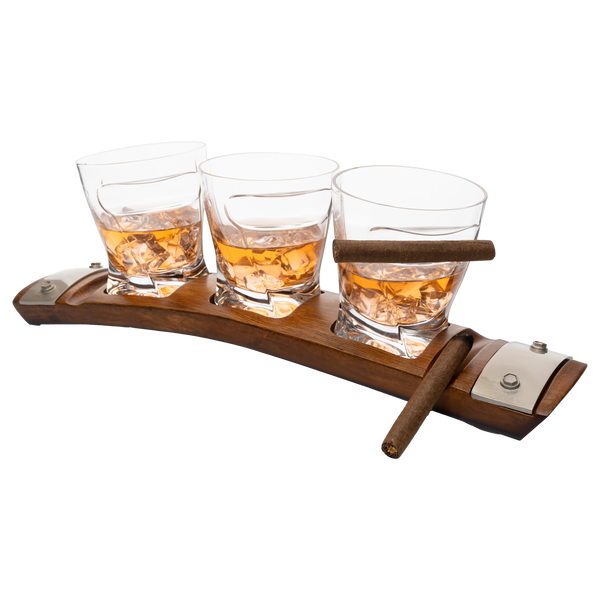 The Wine Savant Glass & Coaster & with 3 Whiskey Glasses Slot to Hold, Whiskey Glass Gift Set, Rest, Accessory Set Gift for Dad, Men Home Office Decor Gifts, Gifts for Dad