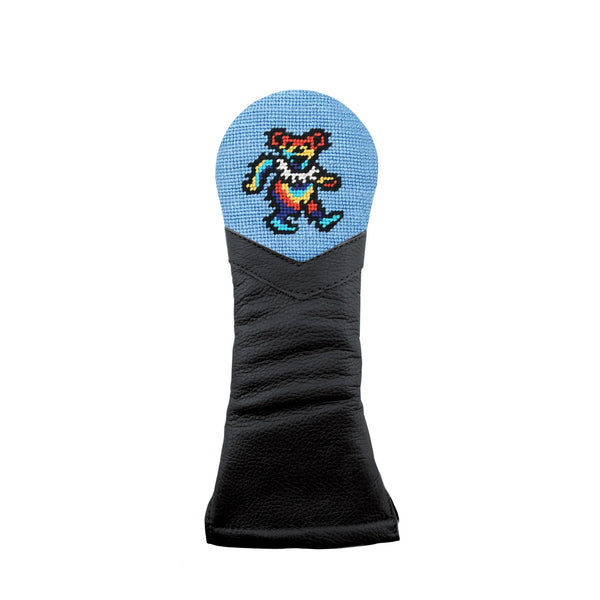 Grateful Dead Dancing Bear Tie Dye Hybrid Headcover (Light Blue) (Black Leather)