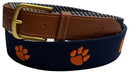 Clemson University Tigers - Officially Licensed - Orange Paw Embroidery on Navy Blue Canvas Web Belt