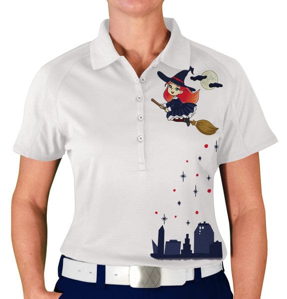 Golf Knickers: Womens Halloween Golf Shirt - Flying Witch Clothing